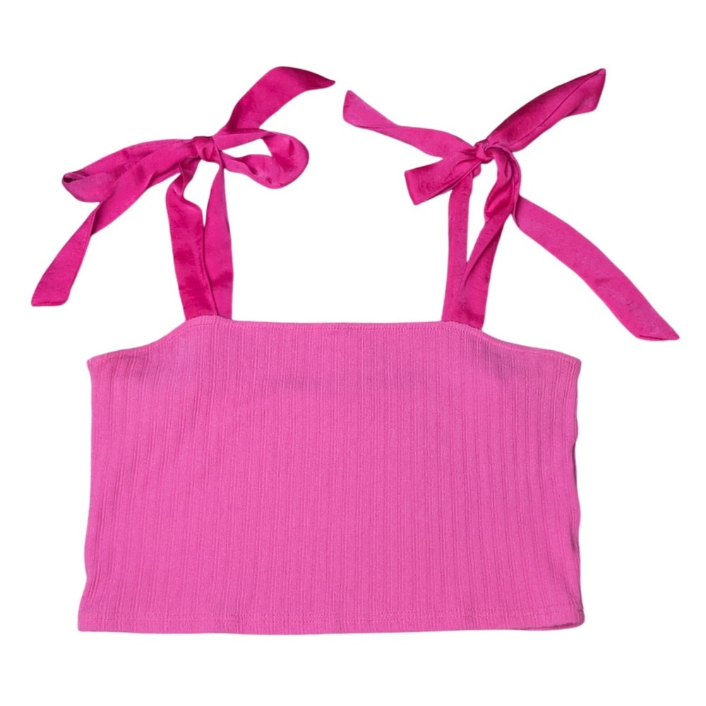 Anthropologie Sadie & Sage Pink Coquette Ribbon Cropped Ribbed Tank Top Women XL